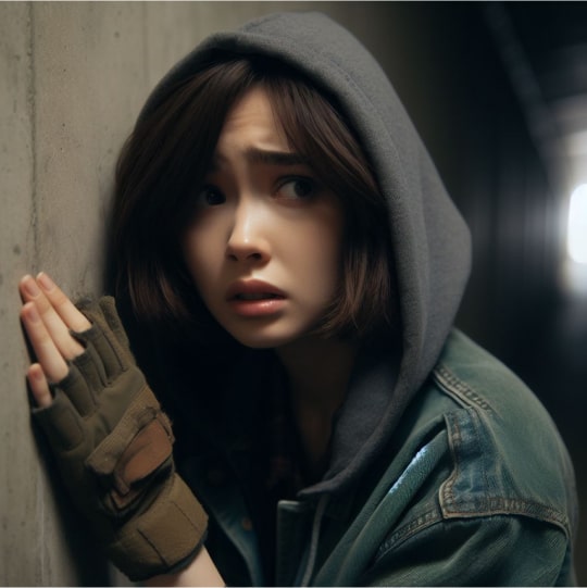 Испуганная девушка в тоннеле